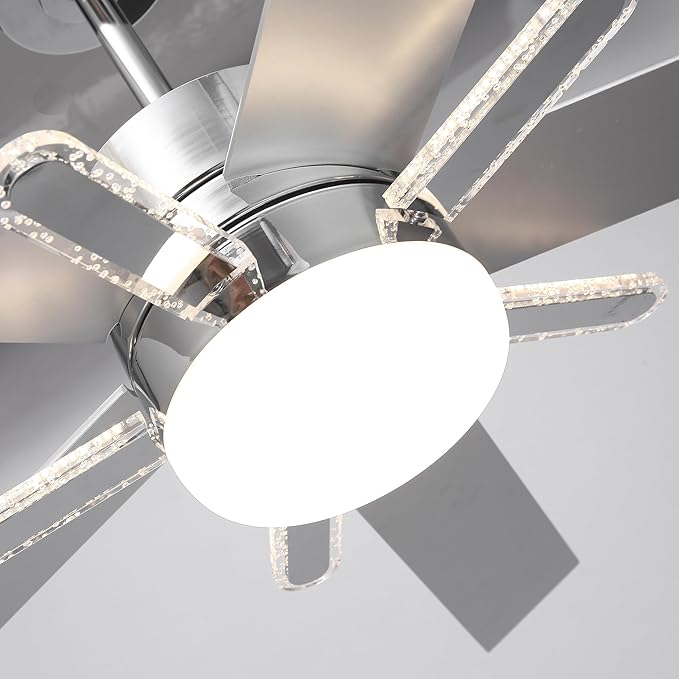 52-Inch DC Motor Ceiling Fan with LED Light and Remote, 5 Silver Plywood Blades, Reversible, Chrome Finish, 3 Color Temperatures, Dimmable Lighting, Energy Efficient Indoor Ceiling Fan