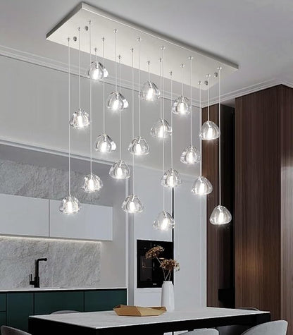 HAIXIANG W35 x D11.8 x H118 Rectangular Chandelier Bubble Crystal Balls Glam Chandeliers Dimmable Light High Ceiling Pendants Light Fixtures Adjustable Long Lights Brushed Nickel