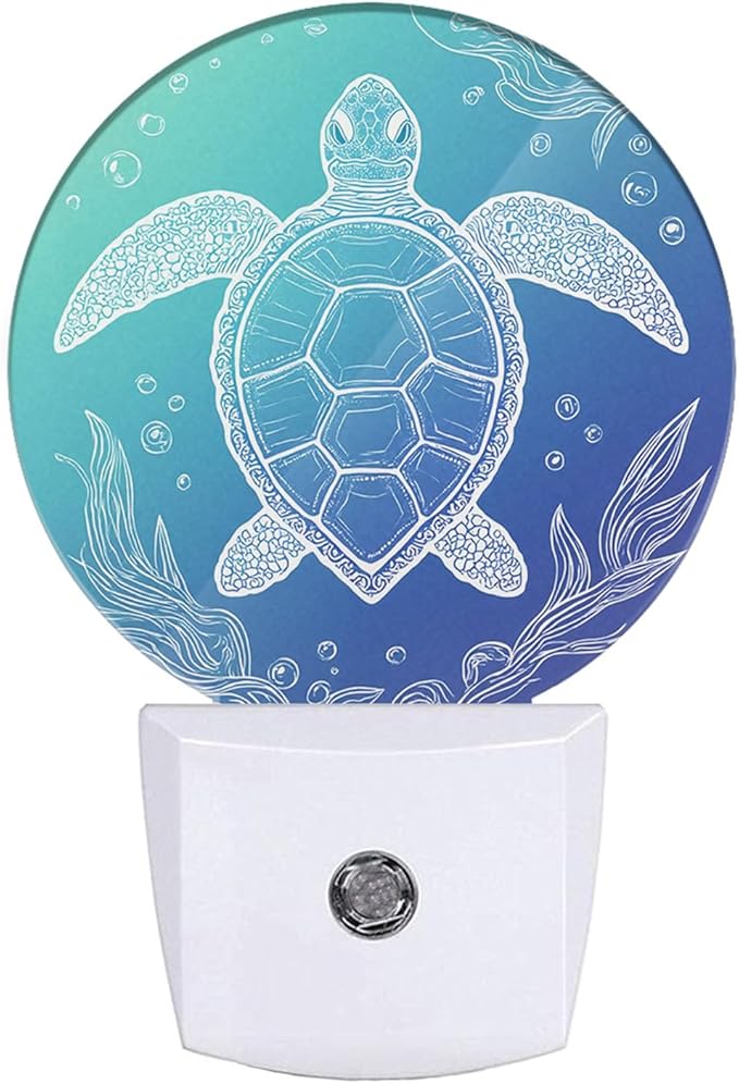 EKOBLA Sea Turtle Plug-in Night Light, Blue Underwater Ocean Theme LED Nightlight for Coastal Home Decor, 0.5W Sleep Friendly