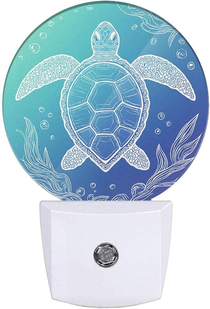 EKOBLA Sea Turtle Plug-in Night Light, Blue Underwater Ocean Theme LED Nightlight for Coastal Home Decor, 0.5W Sleep Friendly