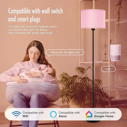 Floor Lamp Pink, Standing Lamp, Small Kids Floor Lamps with Lampshade, 59" Tall Lamps for Bedroom, Foot Switch, Simple Corner Pole Lamp for Living Room, Girls Room, Nursery, Office(NO Bulb, E26 Base)