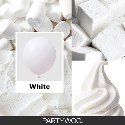 PartyWoo White Balloons 145pcs Different Sizes Pack of 18 12 10 5 Inch Matte White Latex Balloon Arch Kit Garland for Wedding Bridal Graduation Baby Shower Birthday Party Decorations White-Y13
