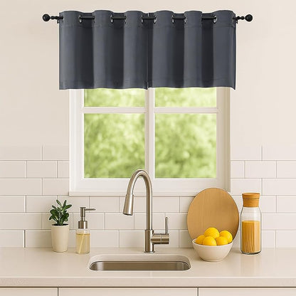 Simplebrand Grey Kitchen Valances for Windows 18 Inches Long 2 Pack, Room Darkening Window Valances for Living Room, Grommet Short Straight Drape Kitchen Curtains for Bedroom Kids Room, 40Wx18L