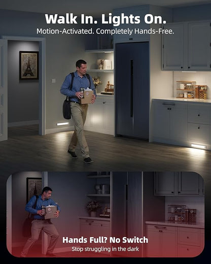 Under Cabinet Lighting, 12inch Rechargeable Motion Sensor Light Indoor, 2400mAh Battery Operated Closet Lights, with Dimmable & 3 Color Temps, Wireless Under Counter Lights for Kitchen,Stairs(6Pack) ﻿