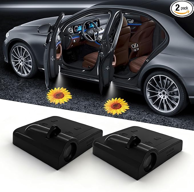 Sunflower Car Accessories Decor Gifts Sunflower Car Door Light Projector 2PCS Car Door Projector Lights LED Shadow Ghost Welcome Lights by FLYEEGO
