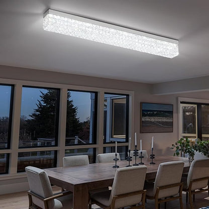 ykolupty L 40" Modern Rectangle Chandelier Silver Rectangular Flush Mount Chandelier Crystal Ceiling Light Fixture for Dining Living Room Kitchen Island