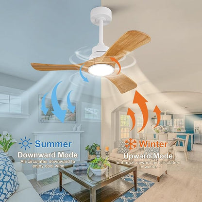 36 inch Ceiling Fan with Light and Remote Control,Wall Switch,Solid Wood Blades,Dimmable,Reversible Quiet DC Motor,Power Off Memory Modern White Ceiling Fan for Bedroom Patio Indoor/Outdoor