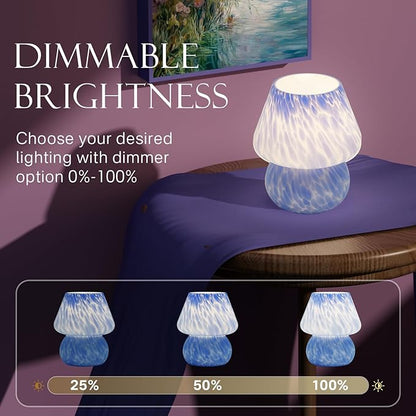 Dawnwake Mushroom Lamp Table Lamp for Bedroom,Small Desk Bedside Lamps for Living Room,Mushroom Decor Cute Mini Modern Mid Century Lamps for Night Stands (Blue)