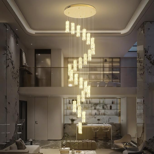 ykolupty Modern Crystal Chandelier 24-Lights Gold Chandeliers Lighting Fixture High Ceiling Chandelier Suitable for Living Room Staircase Villa