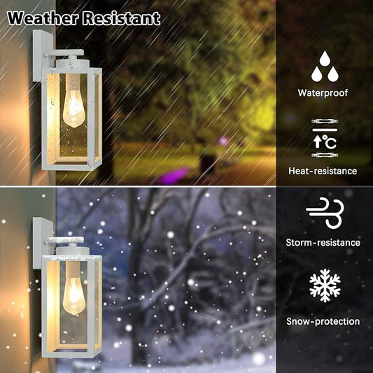 BesLowe 2-Pack Outdoor Wall Light Fixtures, Exterior Waterproof Wall Lanterns, Porch Sconces Wall Mounted Lighting with E26 Sockets & Glass Shades, Modern Wall Lamps for Front Door, Grey