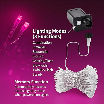 Etinga 200 LED Pink Fairy Lights, 66ft Plug-in Decorative String Lights with 8 Modes for Indoor Outdoor Bedroom Wall Tree Patio Wedding Party (Pink, 200 LED 66ft)