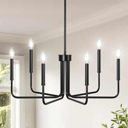 DORESshop Modern Chandelier for Dining Room, 6-Light 28" Black Farmhouse Chandelier for Dining Room, Dining Light Fixtures Over Table for Bedroom Hall Kitchen Living Room