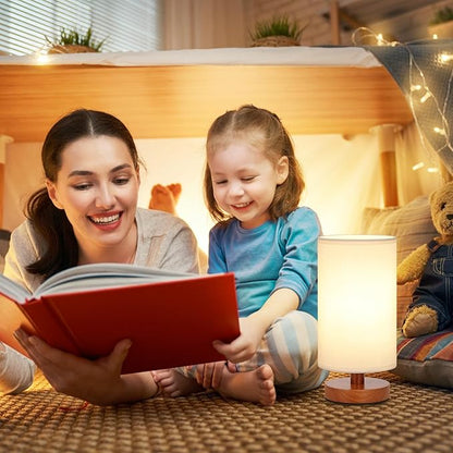Fenmzee Small Table Lamp for Bedroom - Inline Control, Bedside Lamp with 3000K A15 LED Blub, Easy Assembly (White Shade - Walnut Base, 9" Inline Control)