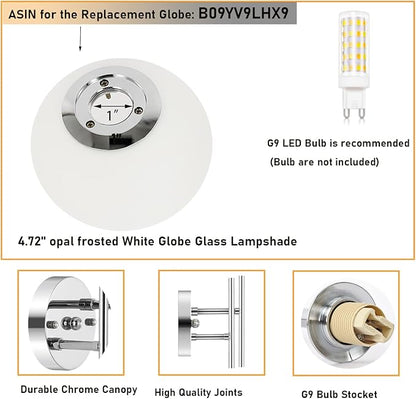 BYOLIIMA Modern Chrome Wall Sconce, 7.5" W x 20" H, G9 Base, Fully Dimmable, Ideal for Bathroom, Kitchen, Living Room, Office