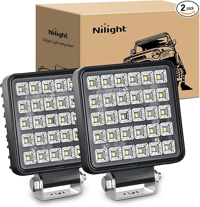 Nilight 4.3 Inch Square Utility LED Work Light W/Integrated Toggle Switch, 2PCS 60W 150° Flood Lamp for Offroad Heavy Equipment Vehicles Truck Tractor Golf Cart Boat ATV UTV