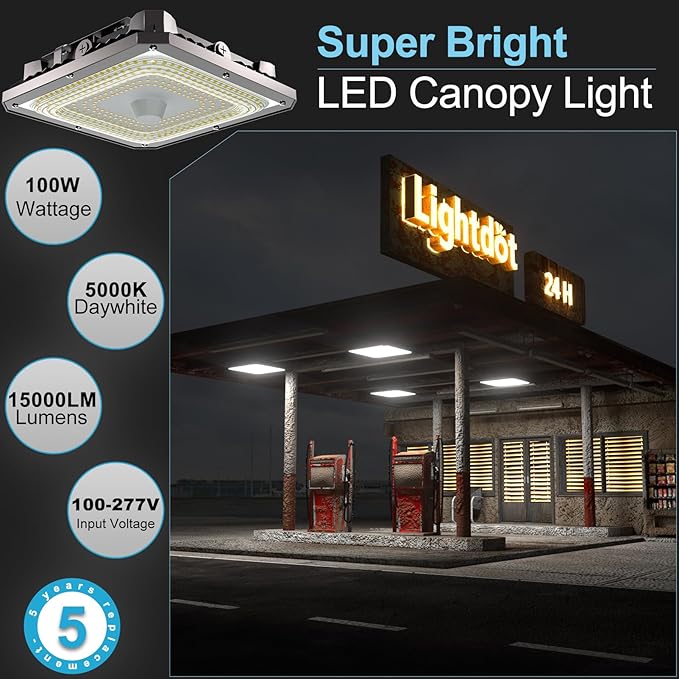 Lightdot 2Pack 100W LED Canopy Celling Lights, Large Coverage 15000LM Canopy Light Outdoor LED for Garage Carport Entrance Porch Barn 5000K, 100-277V IP65 Waterproof, ETL Listed