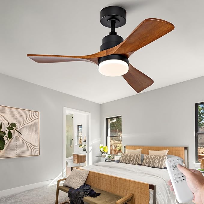 36 Inch Black Ceiling Fans with Lights and Remote,Dimmable LED Light,Quite Reversible DC Motor,Memory Function,Modern Solid Wood Indoor Outdoor Ceiling Fan with Light for Office Patios