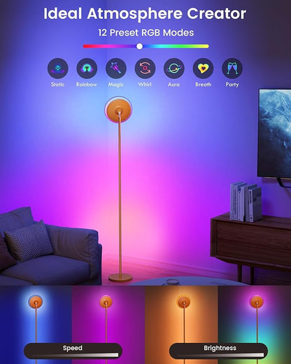 OHLUX Floor Lamps for Living Room, Bright LED Standing Lamp with Remote, Modern Color Changing Tall Lamp with Stepless Dimming, 69" Corner Floor Lamp for Bedroom, Office, RGB Orange