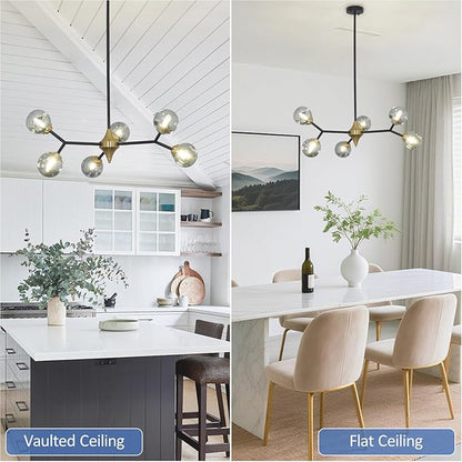 Depuley Glass Globe Sputnik Chandelier: 6-Light Mid-Century Modern Chandelier Black and Gold Bubble Light Fixture - Vintage Hanging Chandeliers for Kitchen Dining Room (Included G9 Bulbs)