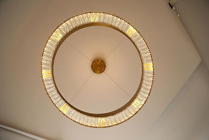 Flashing God Modern Gold Crystal Chandelier Lighting LED Dimmable Ceiling Light Fixture Contemporary Adjustable Stainless Steel 3 Rings Chandeliers Lights D16''+D24''+D32''