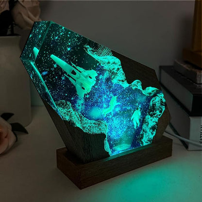 Epoxy Space Resin Lamp, Handmade Astronaut Lamp with USB Port, Multi-Color LED Light, Ideal Home Bedroom Decor, Space Gifts for Men and Women, Unique Astronomy Gifts for Galaxy Enthusiast (8"x5")