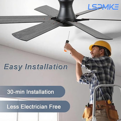 Ceiling Fans with Lights, 52 Inch Low Profile Ceiling Fan with Light and Remote, Flush Mount, Quiet, Reversible, 3CCT, Dimmable, Black RGB Ceiling Fan for Bedroom, Living Room, Indoor/Outdoor