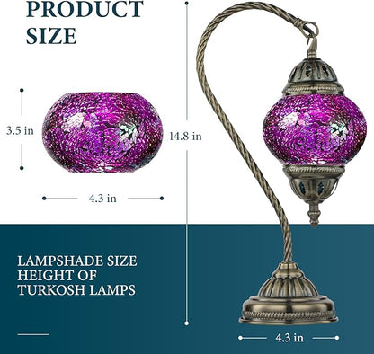 Marrakech Turkish Lamp Morrocan Table Lamps with Handmade Mosaic Glass, Tiffany Style Beside Lamp with Swan Neck Bronze Base Including LED Bulb for Living Room Bedroom Decor (Shard Red)