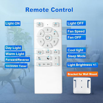 72 Inch Ceiling Fans with Lights and Remote, Black Large Ceiling Fan for Bedroom Living Room Indoor/Outdoor, Quiet 6 Speed Reversible DC Motor, 3CCT, Downrod, Dual Color 8 Blades, ETL Listed