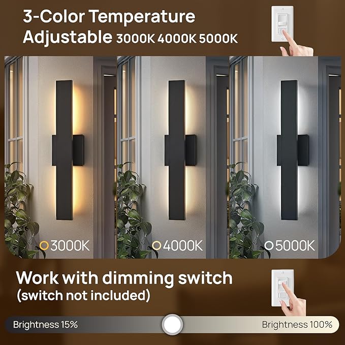 Upgraded 23.6in Modern LED Outdoor Wall Lights 3000K 4000K 5000K Dimmable Black Exterior Wall Sconce Long Outside Light fixtures for House Garage Front Door
