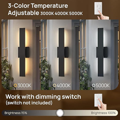 Upgraded 23.6in Modern LED Outdoor Wall Lights 3000K 4000K 5000K Dimmable Black Exterior Wall Sconce Long Outside Light fixtures for House Garage Front Door