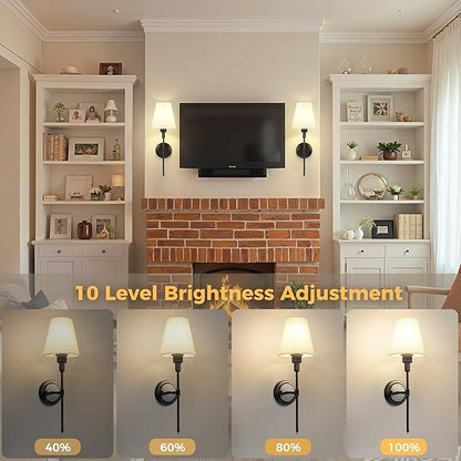 DORESshop Battery Operated Wall Sconce Set of 2, Wall Light Wireless Easy to Install, Dimmable and Adjustable Sconces Wall Decor, Rechargeable Wall Lamp for Bedroom, Living Room, Black 20.7in
