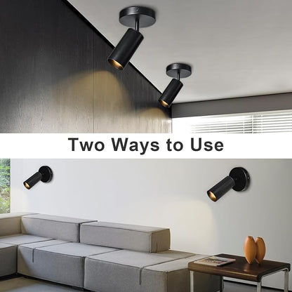 Black Ceiling Light, Gu10 Modern Ceiling Spotlight Angle Adjustment Downlight 2 Lights Wall Mount Lights for Living Room, Gallery, Cabinet, Hallway, Bedroom, Showrooms, Kitchen