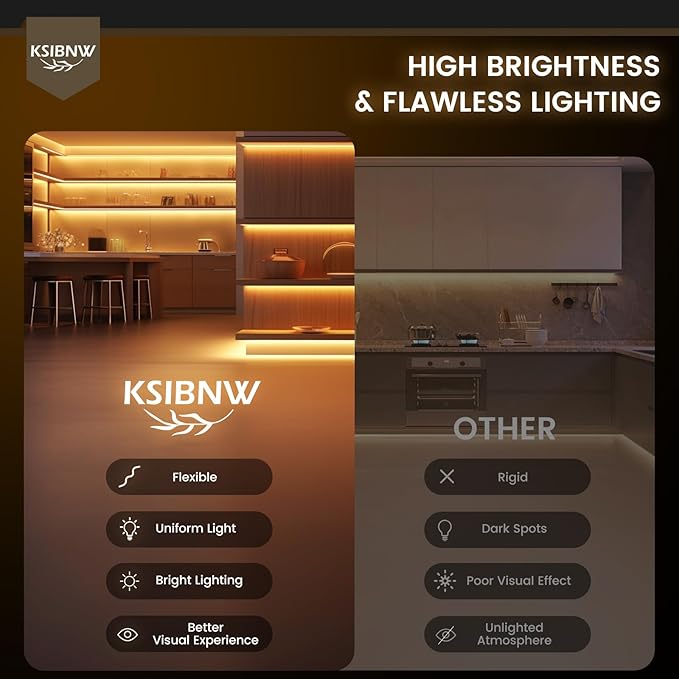 COB LED Strip Lights 16.4ft/5m 2pcs, 12V LED Light Strip, Warm White 3000K Under Cabinet Lighting, Super Bright Flexible Tape Lights for Bedroom,Mirror,Kitchen,Living Room(Power Supply Not Included)