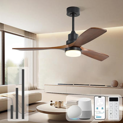 Sofucor Smart Ceiling Fan, 52" Low Profile Ceiling Fans with Lights and Remote, Compatible with Alexa/Google/App, 3-Color Light 6-Speed DC Motor Reversible Timer for Bedroom Living Room Patio Outdoor
