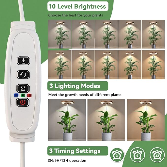 Wood Grain Grow Lights for Indoor Plants Plant Growing Lamp, Full Spectrum Plant Lights for Indoor Growing (Wood Color Without Base, 2 Pack)