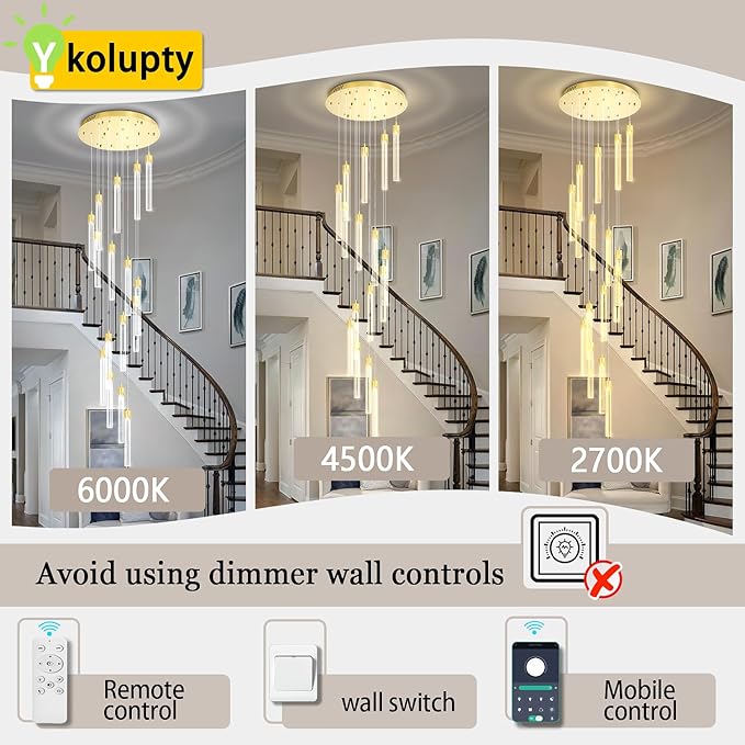 ykolupty H125'' Modern Crystal Chandelier 18-Lights Large Foyer Chandelier Crystal Pendant Ceiling Light for Staircaes Hallway Entrance Gold