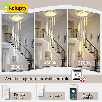 ykolupty H125'' Modern Crystal Chandelier 18-Lights Large Foyer Chandelier Crystal Pendant Ceiling Light for Staircaes Hallway Entrance Gold