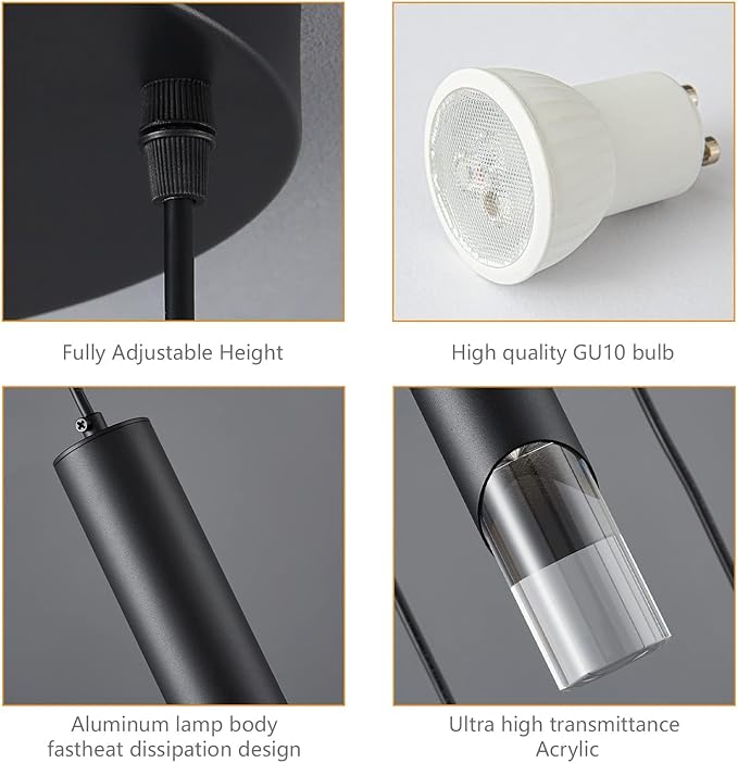 Modern Pendant Light Kitchen Light Fixture Dimmable LED Black Mini Pendant Lights Dinning Room Black Pendant Lighing for Kitchen Island Bedroom (5-Light)
