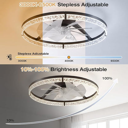 StarryEver Ceiling Fans with Lights and Remote, 24 Inch Modern Smart Ceiling Fan, 6 Speeds and 3000K-6500K Dimmable LED Fan Light, Low Profile Ceiling Fan for Bedroom, Living Room, Dining Room, Black