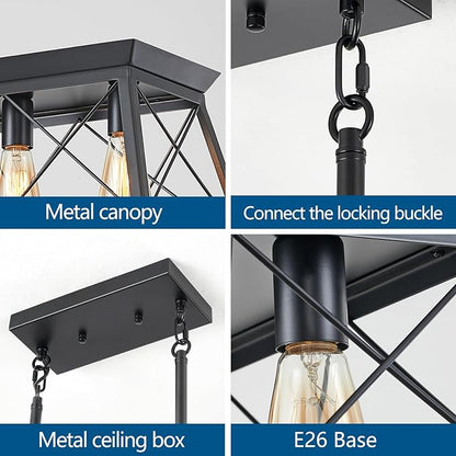 5-Light Farmhouse Pendant Light for Dining Room, Rustic Kitchen Island Lighting, Adjustable Height Chandeliers for Kitchen, Dining Room Table Black