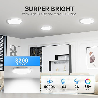 WKONCLDY 3200lm LED Flush Mount Ceiling Light, Super Slim 12 inch LED Ceiling Light, 5000K LED Ceiling Light for Bedroom, Living Room, Dining Room, Garage, Office (White, 8 Pack)