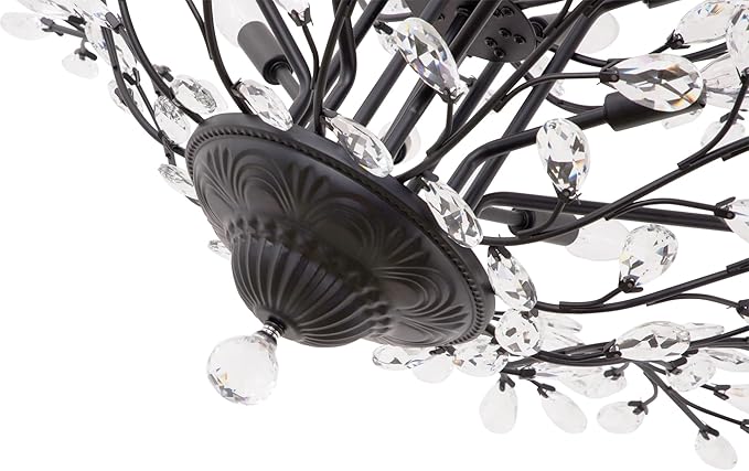 Maxax Vintage Crystal Branch Chandeliers, 12-Light Adjustable K9 Crystal Pendant Hanging Lighting Ceiling Light Fixtures Chandeliers for Dining Room, Living Room, Bedroom, Porch, 33in, Black