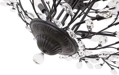 Maxax Vintage Crystal Branch Chandeliers, 12-Light Adjustable K9 Crystal Pendant Hanging Lighting Ceiling Light Fixtures Chandeliers for Dining Room, Living Room, Bedroom, Porch, 33in, Black