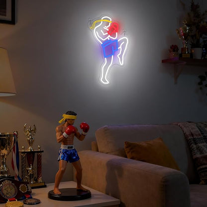 OkiyiD Muay Thai Neon Sign for Men, Martial Arts Wall Decor Combat Sports Theme Room Decor with USB Power & Hanging Chain, Ideal MMA Gifts for Bedroom, Game Room, Man Cave and Club Lighting Atmospher