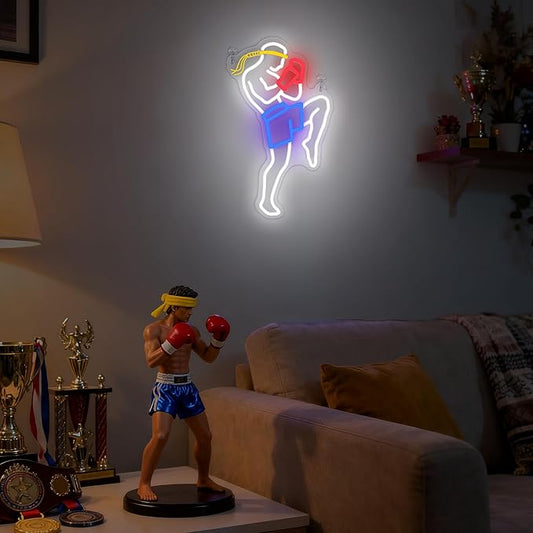 OkiyiD Muay Thai Neon Sign for Men, Martial Arts Wall Decor Combat Sports Theme Room Decor with USB Power & Hanging Chain, Ideal MMA Gifts for Bedroom, Game Room, Man Cave and Club Lighting Atmospher
