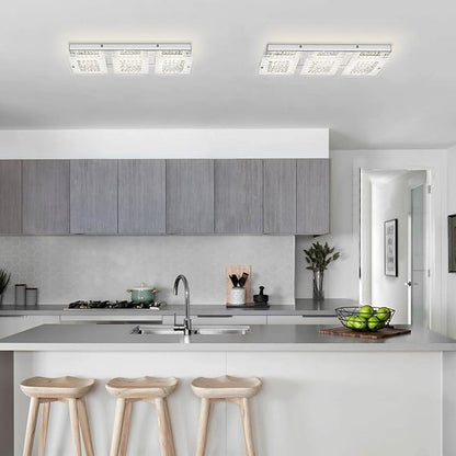 Crystal Ceiling Light Flush Mount Rectangle Ceiling Light Fxiture Modern Hallway Light LED Dimmable 4000K for Kitchen, Bathroom, Bedroom, 18W
