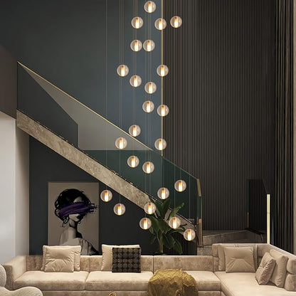 25 Lights Staircase Chandelier for High Ceiling, Dimmable Modern Crystal Raindrop Large Long Hanging Pendant Light for Stairwell Living Room Stair Foyer, Bulbs Included (Nickel Canopy)