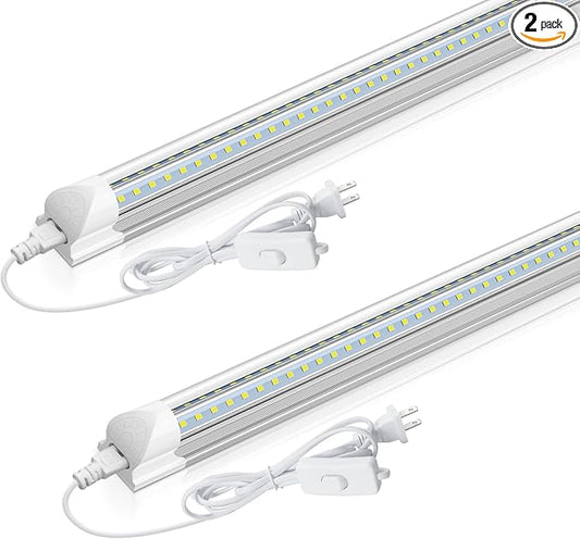 CNSUNWAY LED Shop Light 2FT, 22W 3300LM 6500K, T8 LED Tube Lights, Clear Cover, Ceiling and Utility Shop Lights, Linkable Light Fixture for Workshop, Garage, Workbench, Warehouse, ETL Listed (2 Pack)