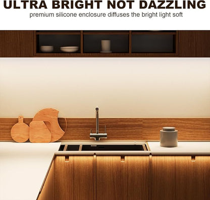 MY BEAUTY LIGHT Bright Silicone LED Under Cabinet Lights, 3.8ft Plug-in 4000K 950lm Warm White Dimmable Under Cabinet Lighting Strip with RF Remote for Kitchen, Under Counter, Bedroom, Bathroom Decor
