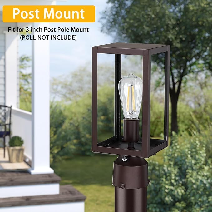 Dusk to Dawn Outdoor Post Lights with Pier Mount Base 2-Pack, Modern Lamp Post Light Fixture Waterproof Pole Lights Outdoor Column Lights Exterior Post Lantern with Clear Glass for Garden Patio, Brown
